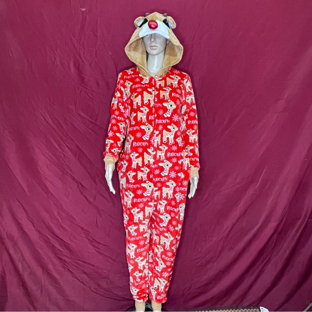 Rudolph The Red Nosed Reindeer Fleece One Piece Pajamas Size Medium